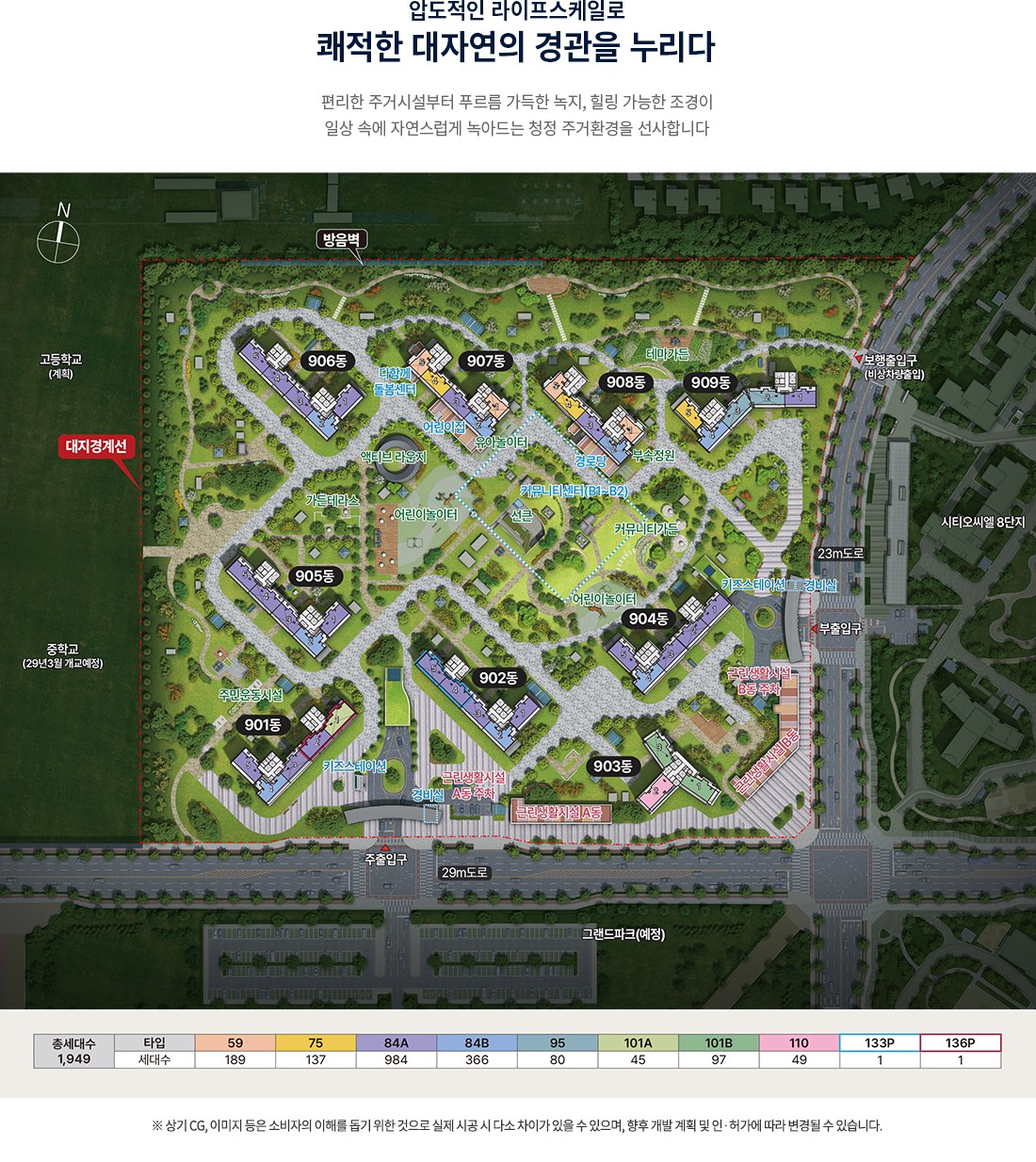 시티오씨엘 9단지 오션파크뷰 단지 배치도 (SITE PLAN) · 타입별 세대수