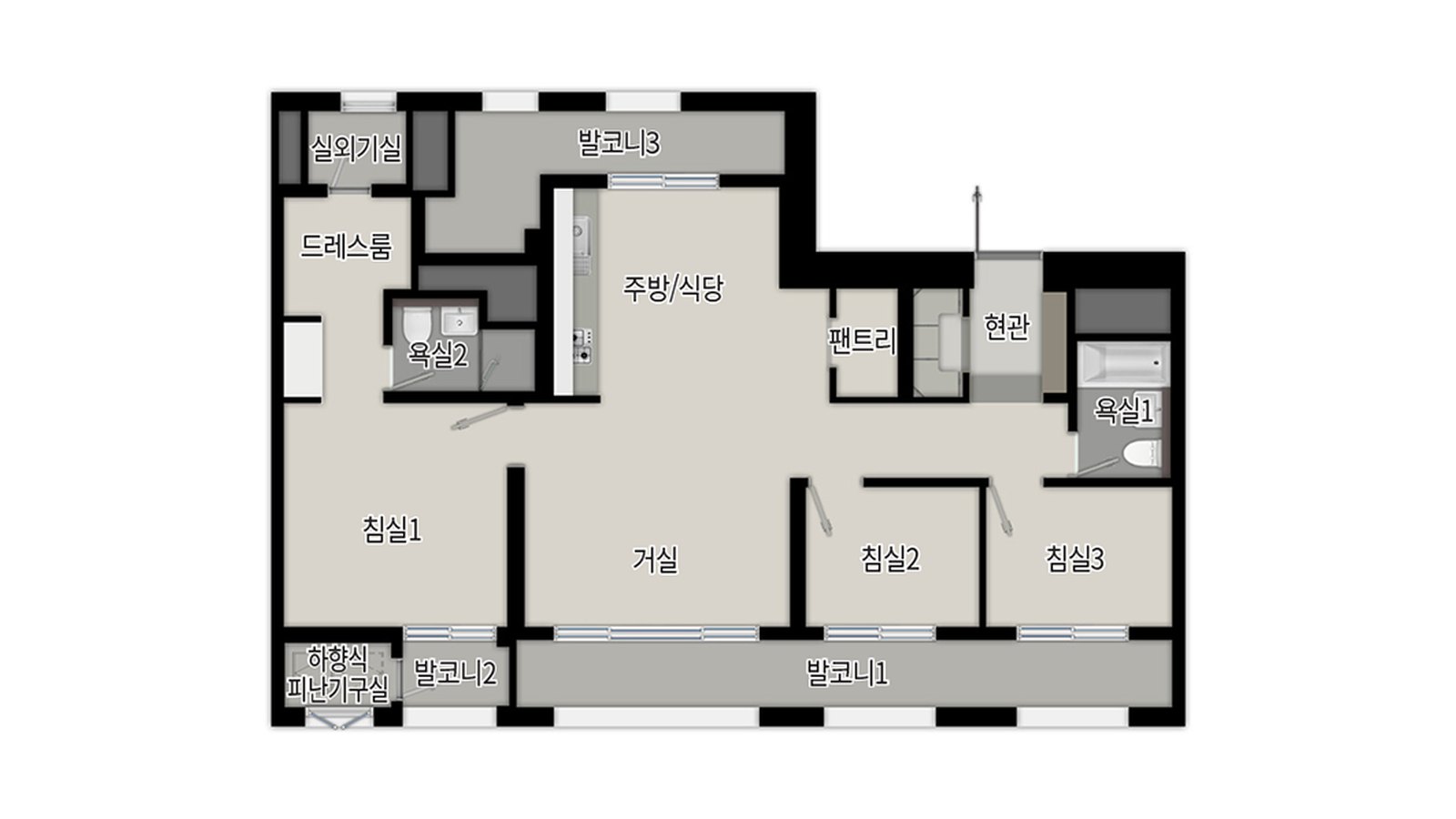 달서 푸르지오 시그니처 전용 84㎡A 평면도 — 539세대 최다 주택형