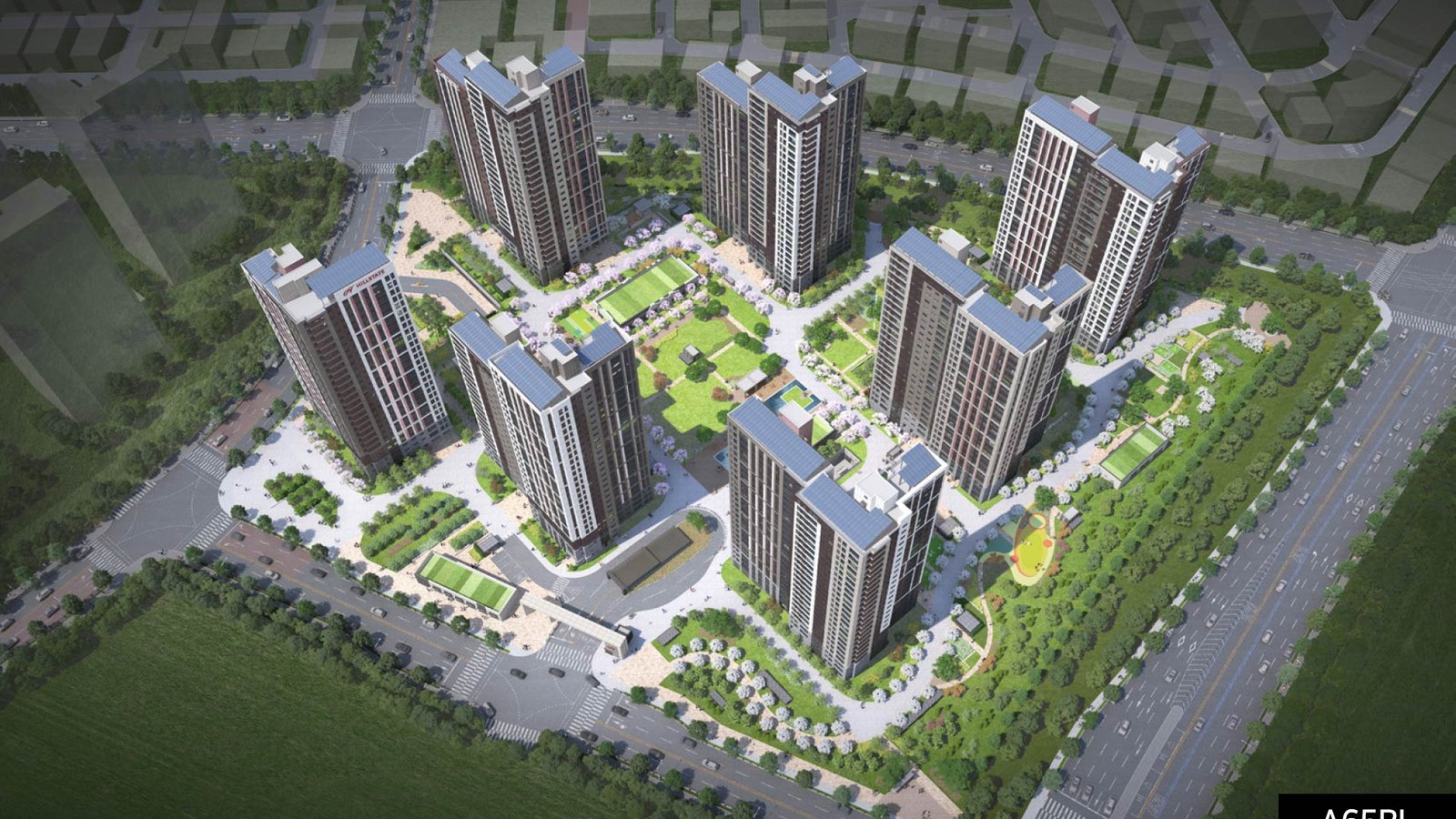 힐스테이트 고덕엘리스트 A65BL 단지 조감도 — 7개동 837세대