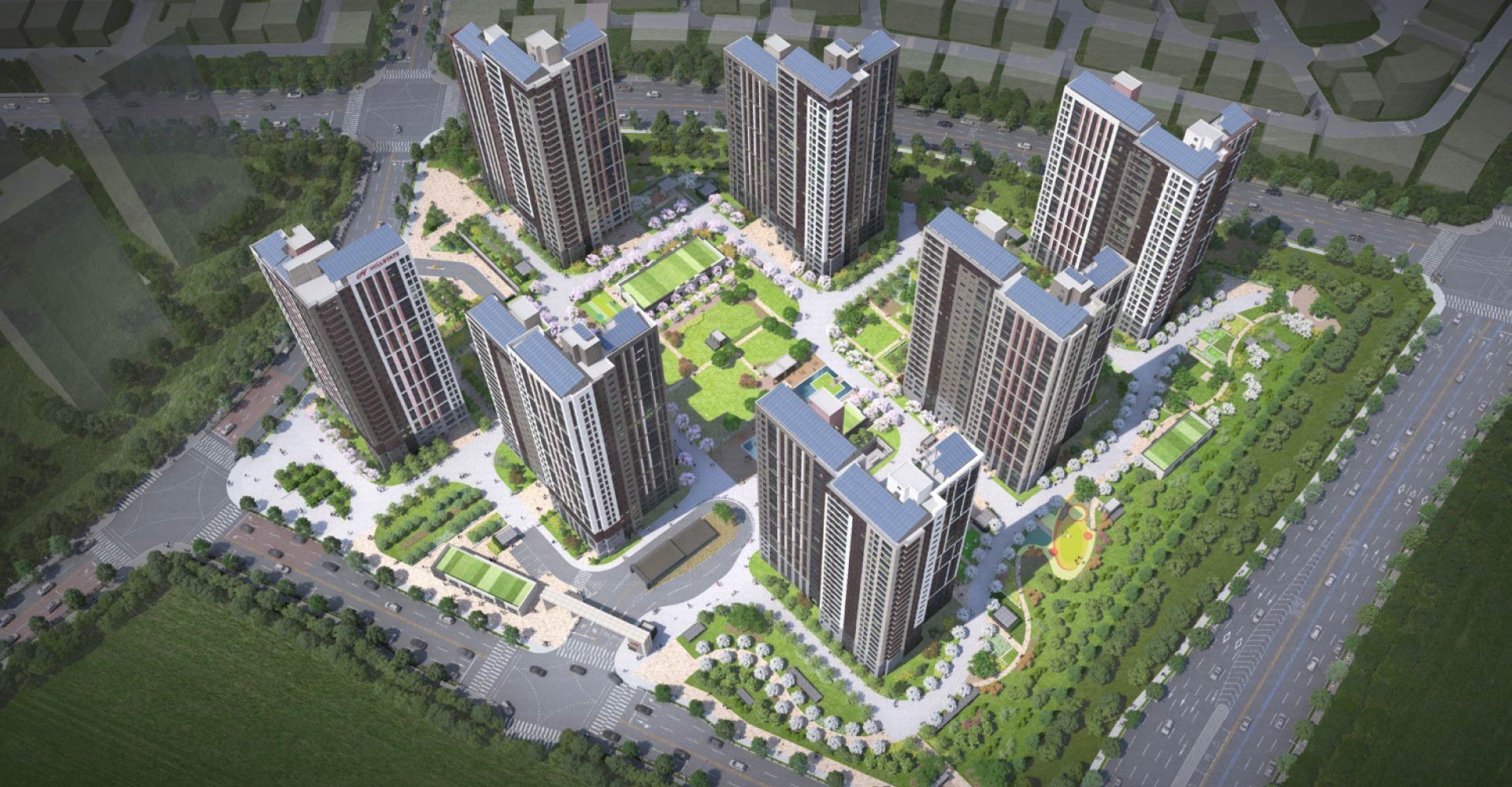 힐스테이트 고덕엘리스트 힐스테이트 고덕엘리스트 A65BL 단지 조감도 — 7개동 837세대