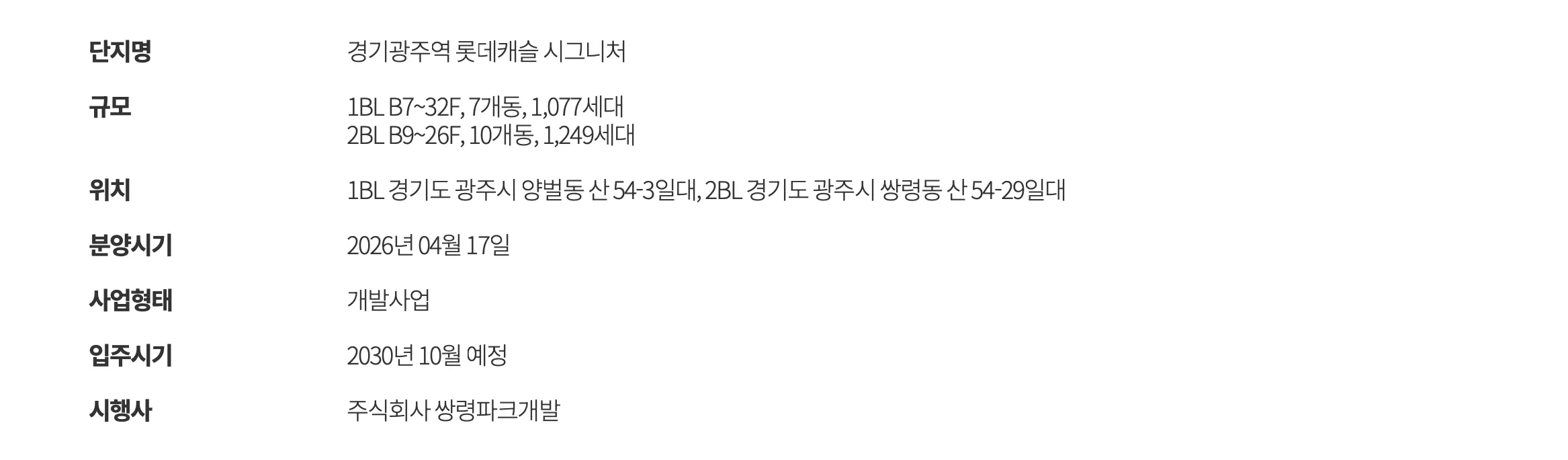 경기광주롯데캐슬 사업개요