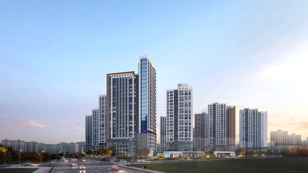 한화포레나 지제역 투시도 — 지상 최고 27층 12개동 (CG) 안내