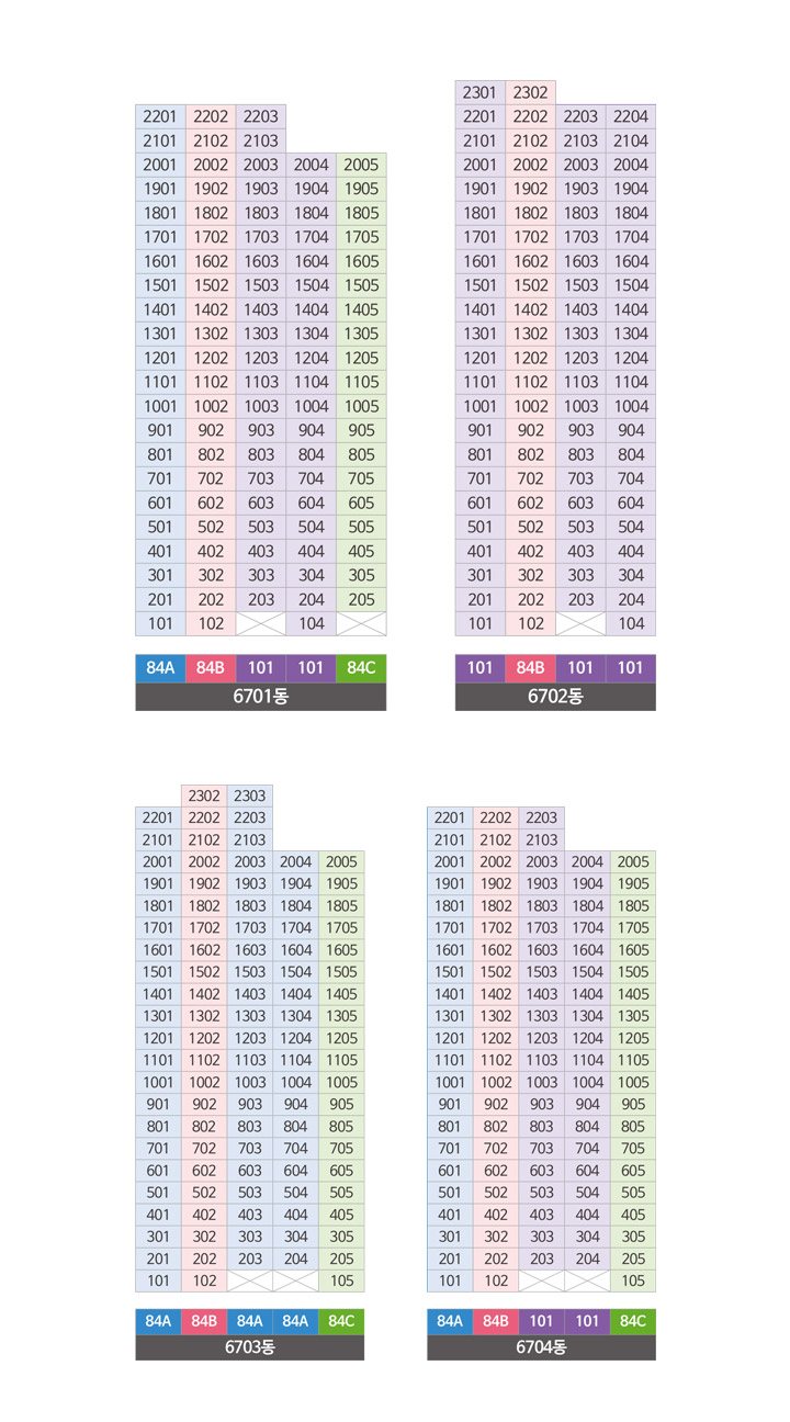 고덕국제신도시 수자인하우스디 동호수 배치도 안내