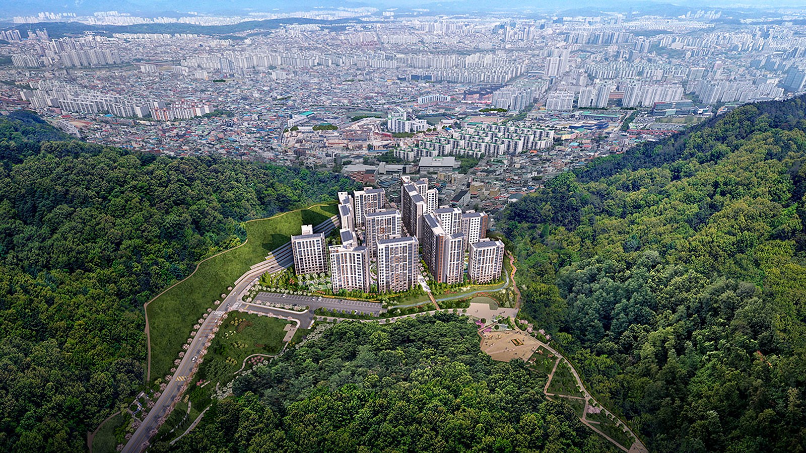 대전 문화공원 수자인 대전 문화공원 수자인 항공 조감 — 보문산 자락 대전문화공원