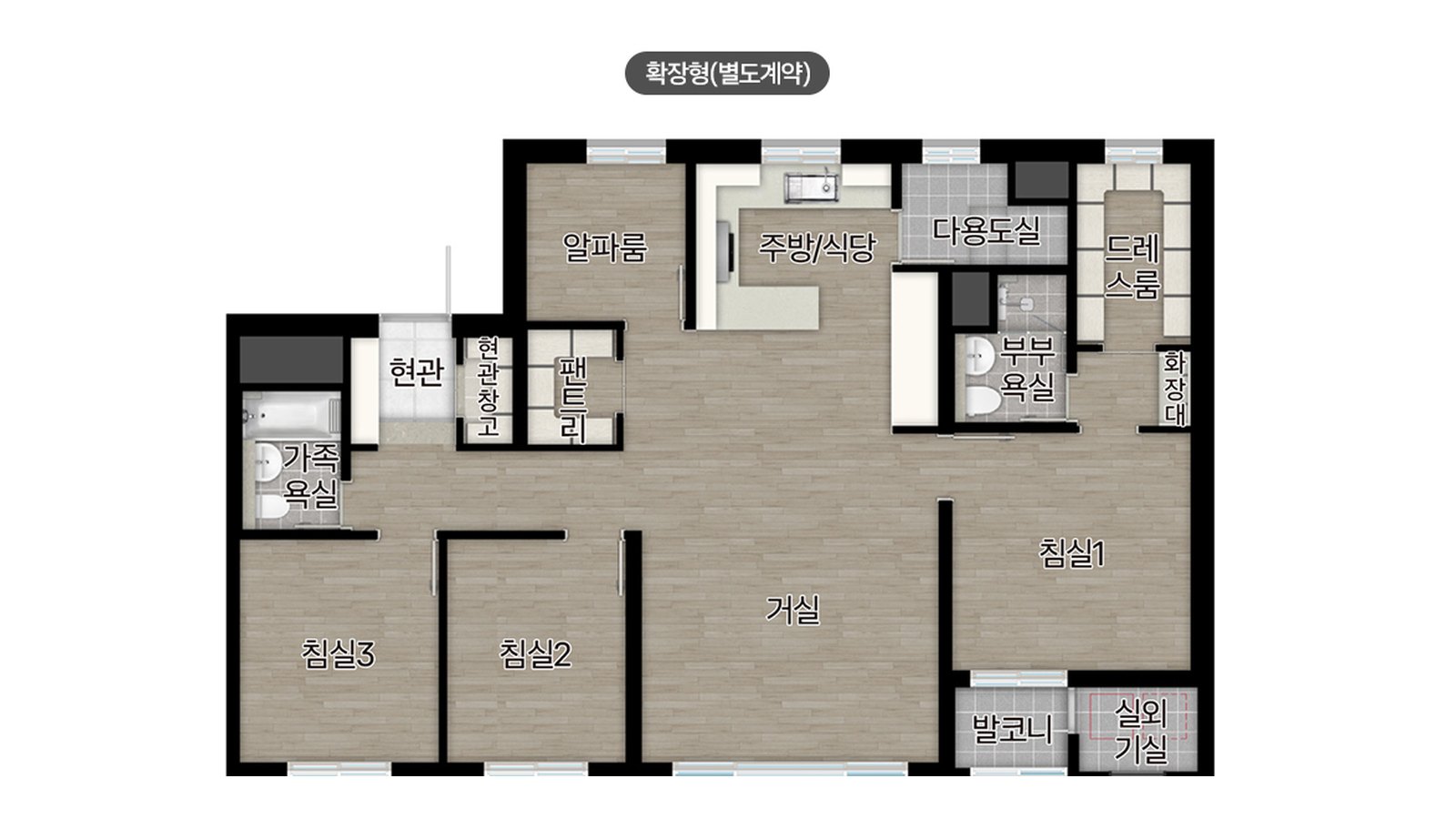 백석시그니처자이 전용 84㎡A 평면 — 1·2단지 460세대 최다 주택형